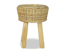 Tabouret bas rotin naturel et teck massif clair Lysvia NHWO77254