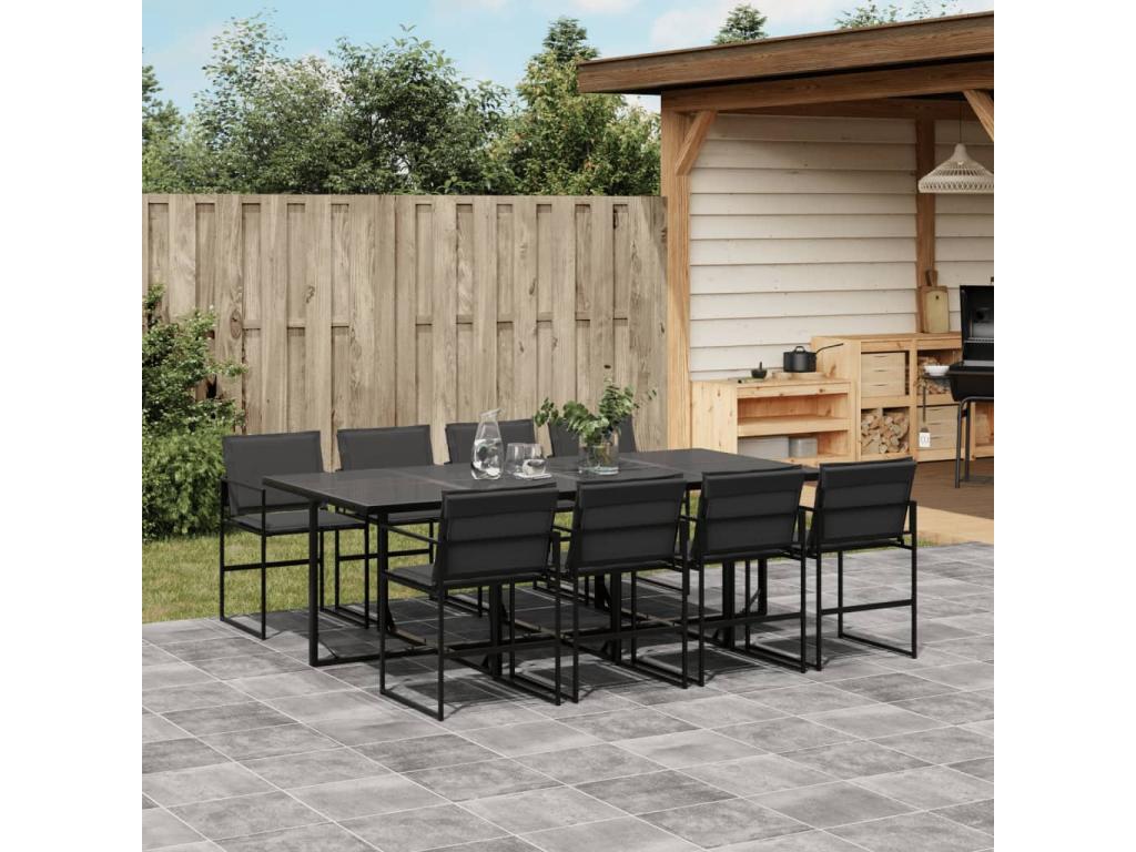 Ensemble à manger de jardin avec coussins 9 pièces noir textilène XSIO57354