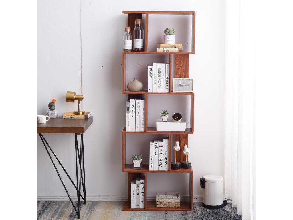 Bibliothèque 5 Etageres Marron Noyer Mdf Bureau 169x60x24 GREO18140