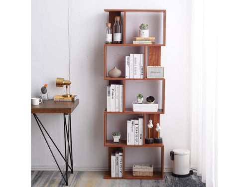 Bibliothèque 5 Etageres Marron Noyer Mdf Bureau 169x60x24 GREO18140