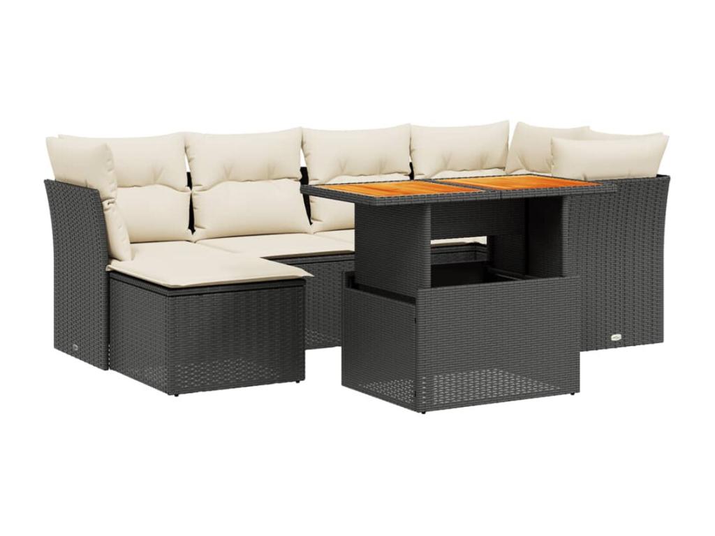 Salon de jardin 7 pcs avec coussins noir résine tressée OVDH31108