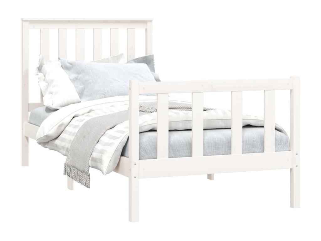 Cadre de lit et tête de lit blanc 100x200 bois de pin massif QFPY73638