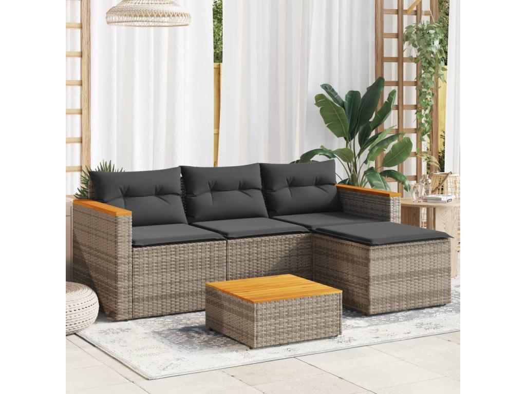 Salon de jardin avec coussins 3 pièces gris résine tressée LBMN23792