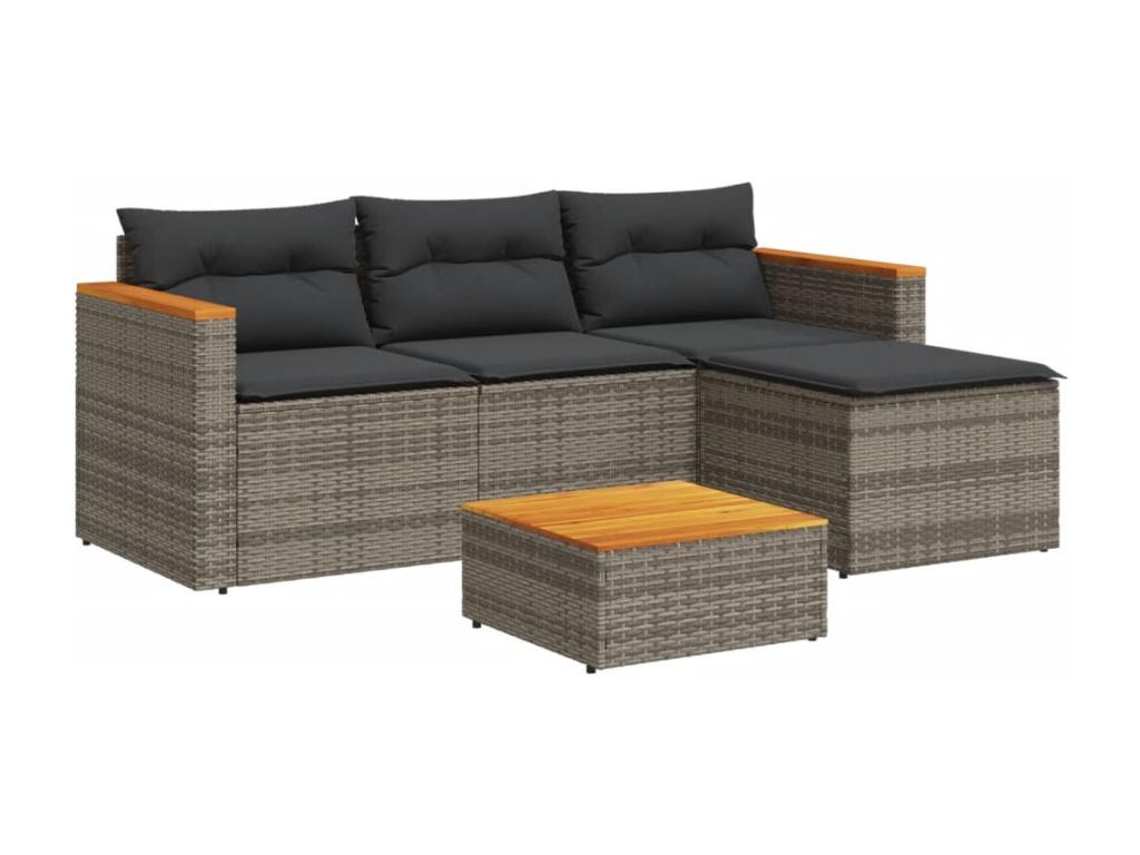 Salon de jardin avec coussins 3 pièces gris résine tressée LBMN23792