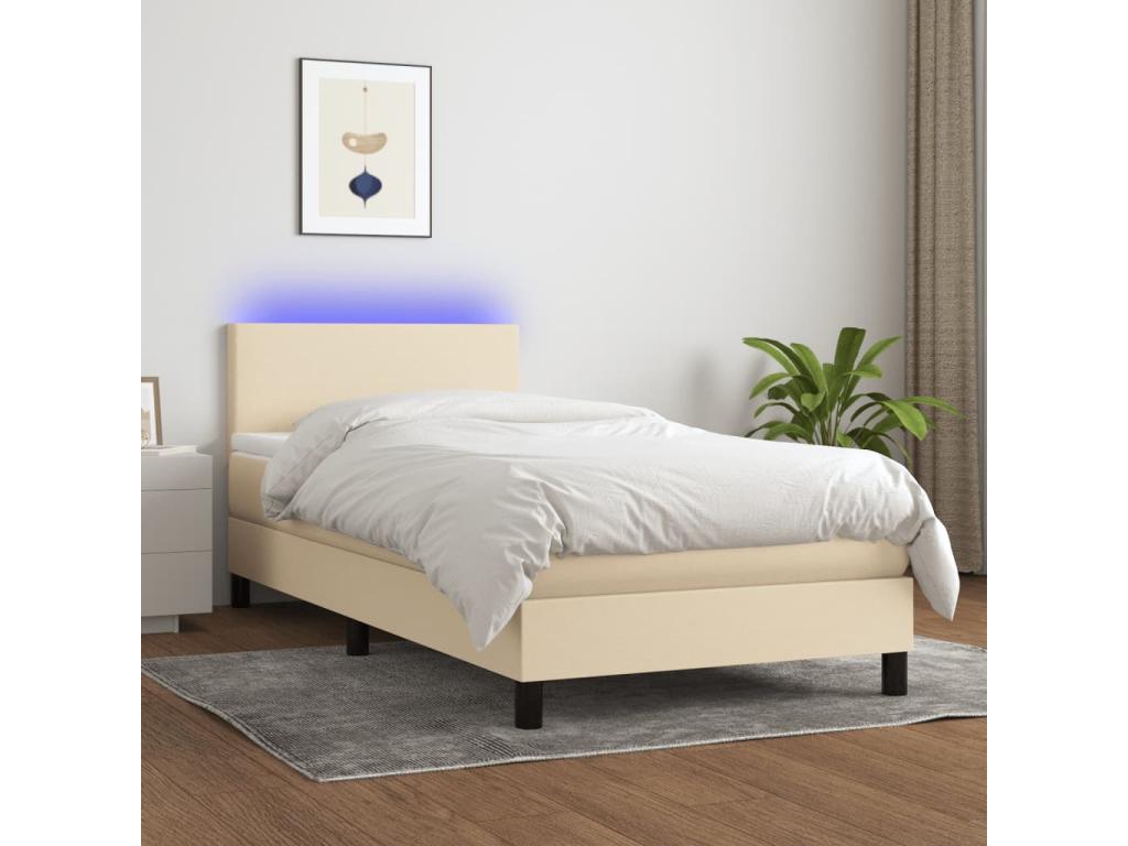 Sommier tapissier avec matelas et LED Crème 90x190 cm Tissu LTWR27779