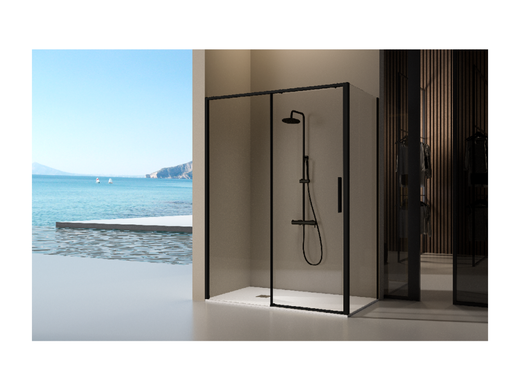Paroi de douche fixe porte coulissante Lysvia noir mat 166-168,6 cm RBCO97261