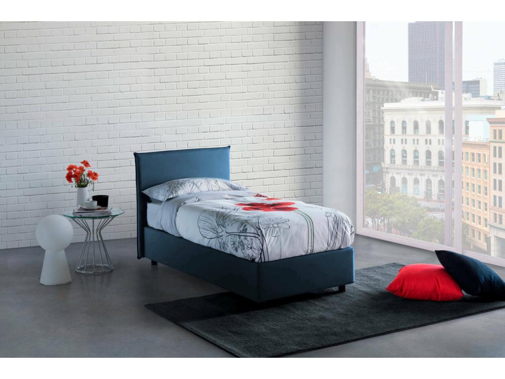 Lit simple Lit coffre avec revêtement en tissu Made in Italy Ouverture frontale avec matelas 80x200 cm inclus Bleu PNMS86431