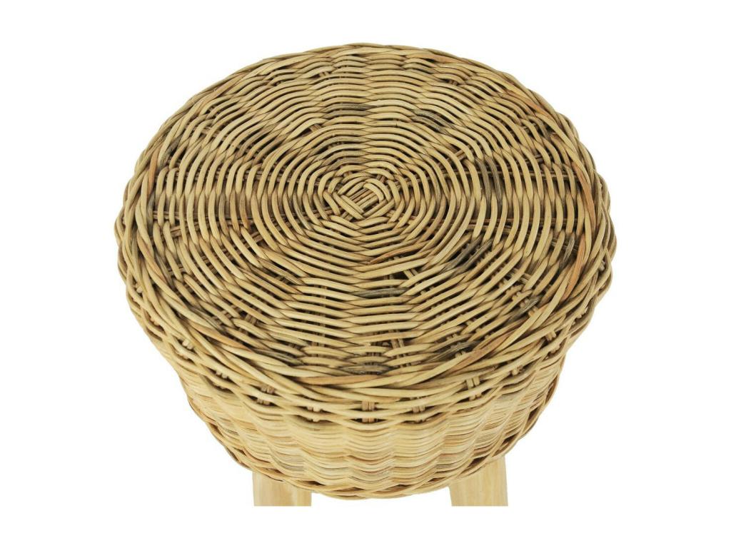 Tabouret bas rotin naturel et teck massif clair Lysvia NHWO77254
