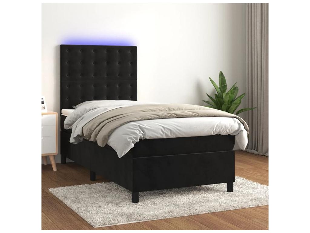 Sommier à lit matelas et LED Noir 100x200 Velours GOTX32924