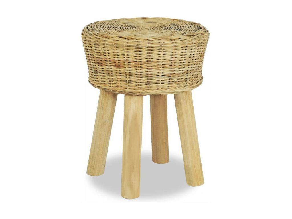 Tabouret bas rotin naturel et teck massif clair Lysvia NHWO77254