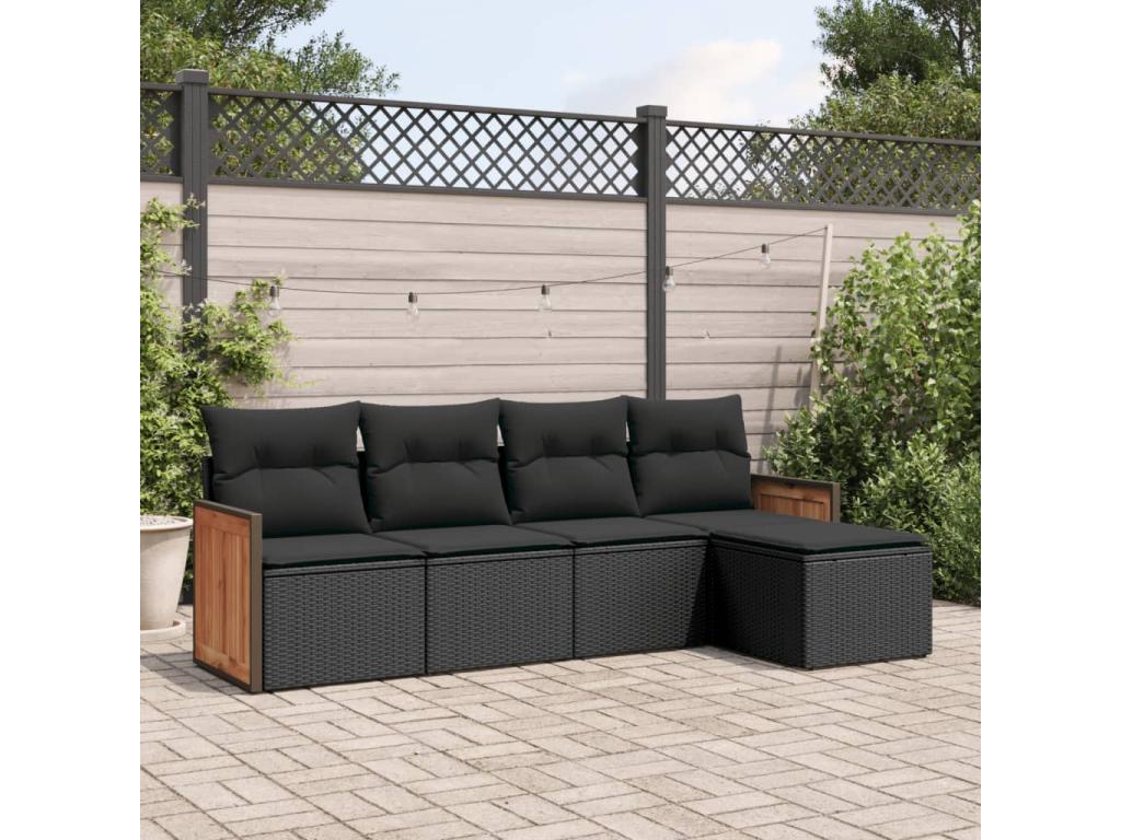 Salon de jardin 5 pièces avec coussins noir résine tressée MAUE32682