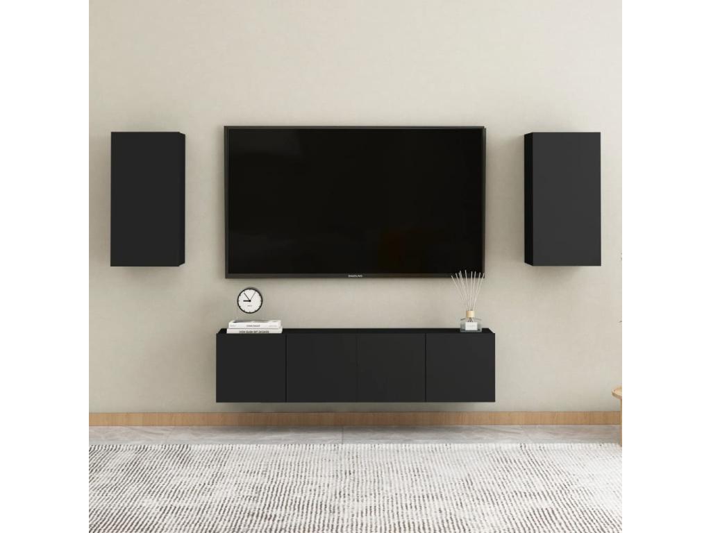 Ensemble de meubles TV 4 pièces Noir Aggloméré ZCZM75044