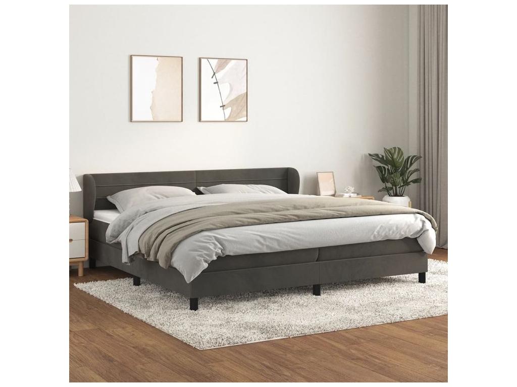 Sommier à Lysvia de lit et matelas Gris foncé 200x200 Velours SVWH79441