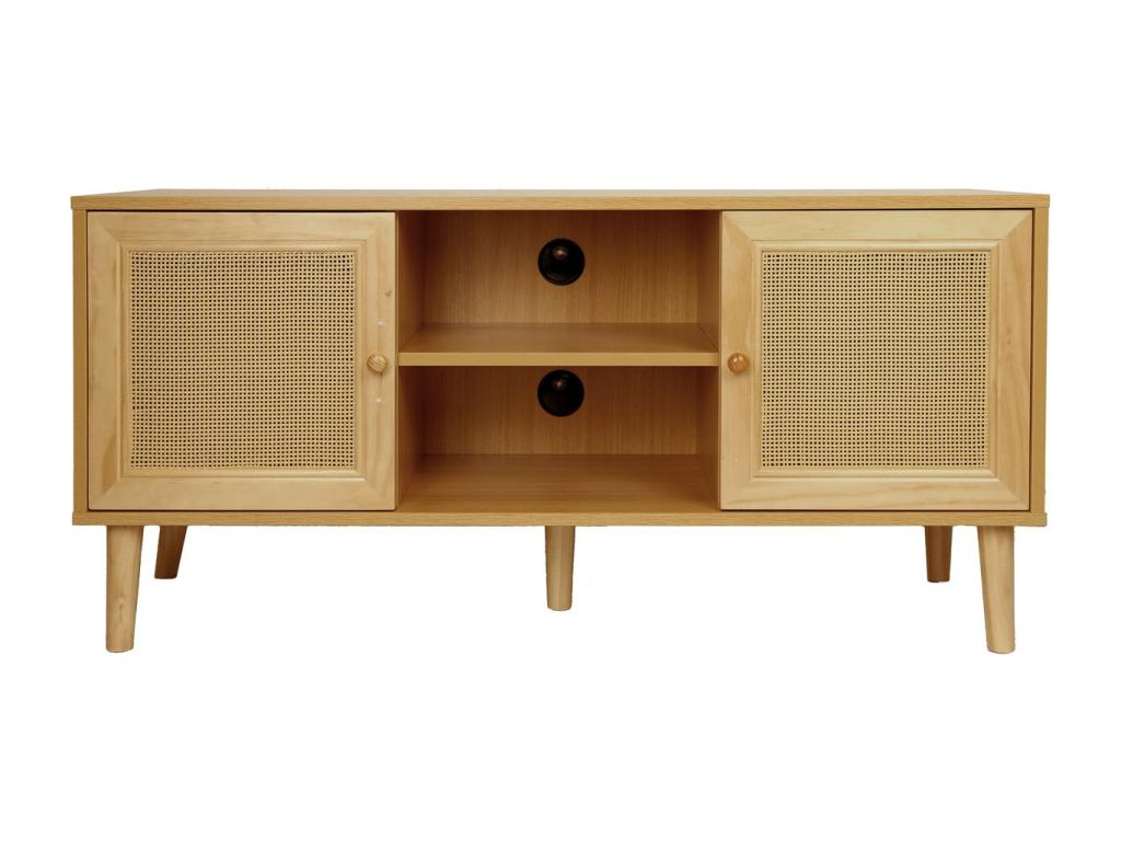 Meuble TV scandinave en cannage Iguane - 120x30x56.5 cm - Marron WJPV29104