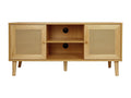 Meuble TV scandinave en cannage Iguane - 120x30x56.5 cm - Marron WJPV29104