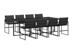 Ensemble à manger de jardin avec coussins 9 pièces noir textilène XSIO57354