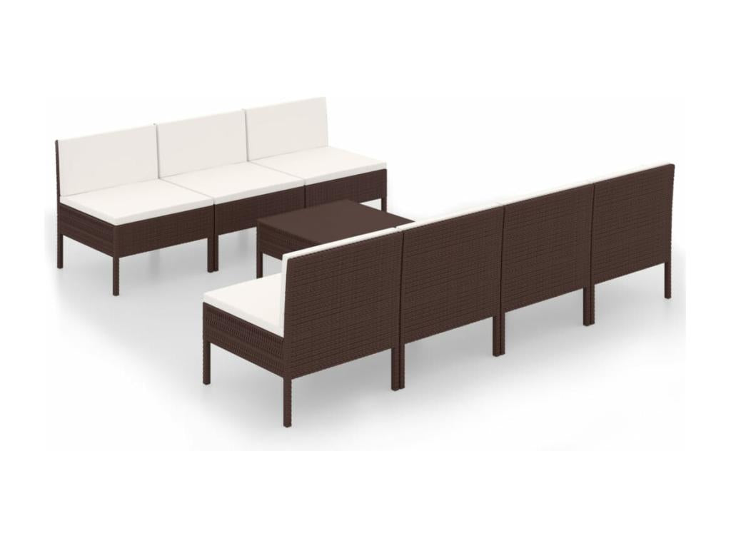 Salon de jardin 8 pièces avec coussins Résine tressée Marron JWBN61137