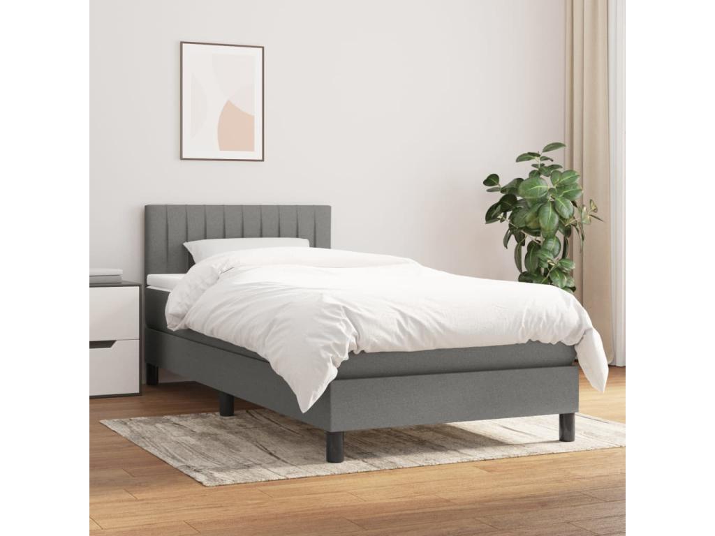 Lit à sommier tapissier et matelas Gris foncé 90x190 cm Tissu YIUL79931