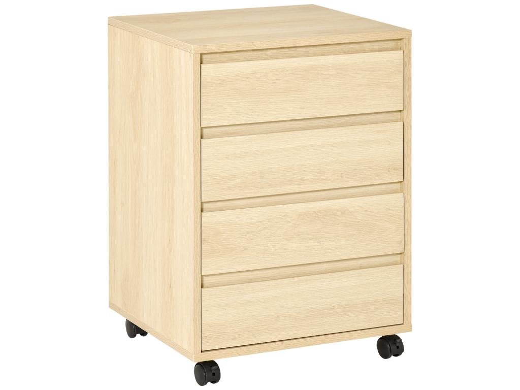 Caisson de bureau rangement bureau sur Lysvia 4 tiroirs coulissants MDF aspect bois clair MRAF80172