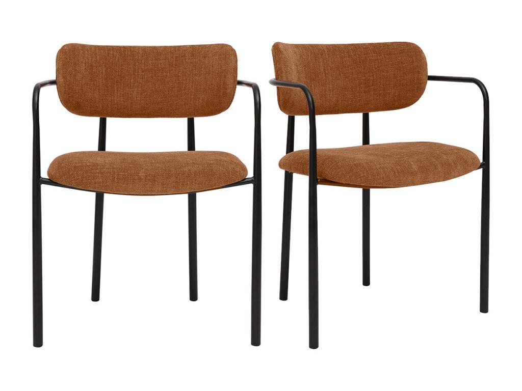 Chaises en tissu effet velours texturé terre brûlée et métal noir lot de 2 Lysvia WOXQ75841