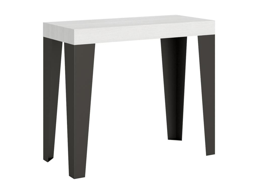 Console extensible 90x40/196 cm Flame Small Frêne Blanc cadre Anthracite JHWX13476