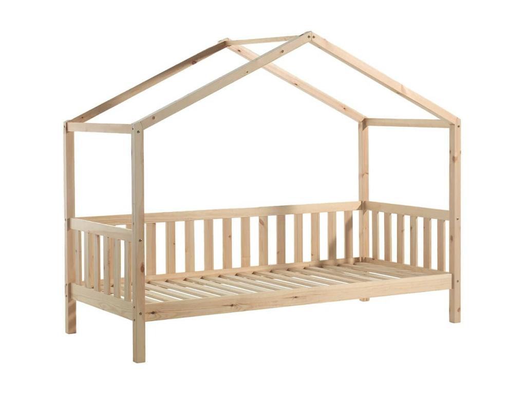 Elariva - Lit Maison à Barrières 90x200cm Pin Massif Naturel UNDI92098