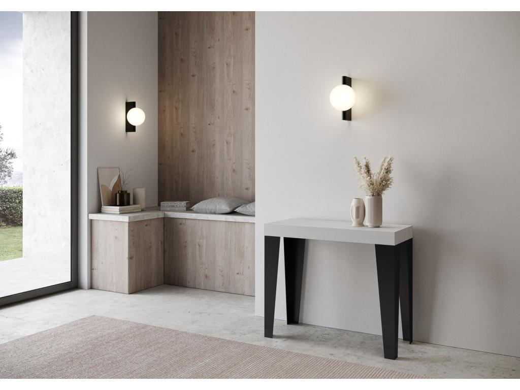 Console extensible 90x40/196 cm Flame Small Frêne Blanc cadre Anthracite JHWX13476