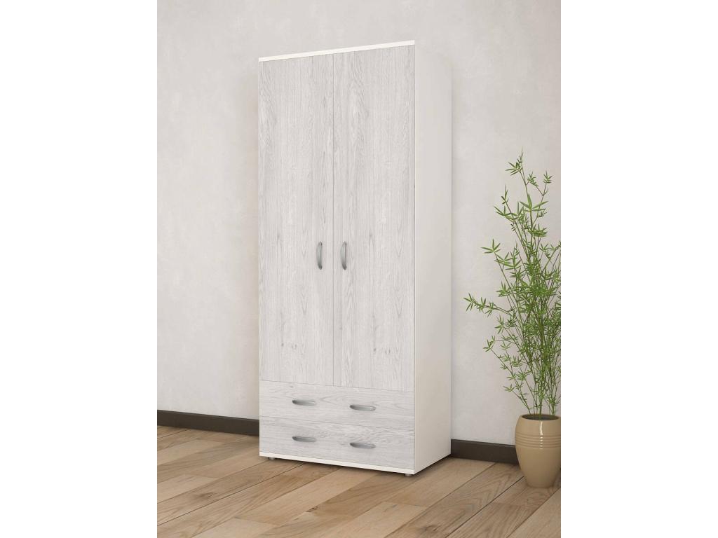Garde-robe 2 portes Lysvia Meubles de chambre Dressing avec portes Armoire Made in Italy 80x52h170 cm Blanc et gris BTAI18854