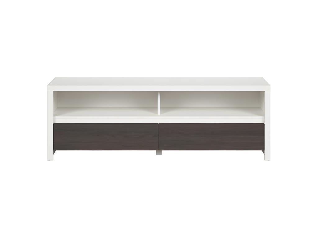 Meuble TV 2 tiroirs 2 niches 143 cm Lysvia Blanc et Bois Wengé XNEK61748