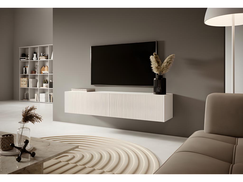 Meuble TV 140 cm blanc avec façade fraisée - Lysvia TYHG91491