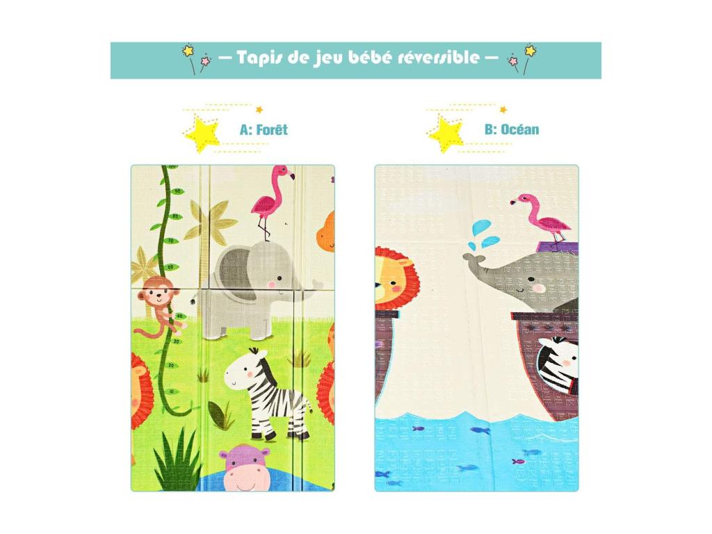 Tapis de jeu pour bébé pliable 200x180x1.4cm avec image licorne en mousse xpe non toxique XSHR13246