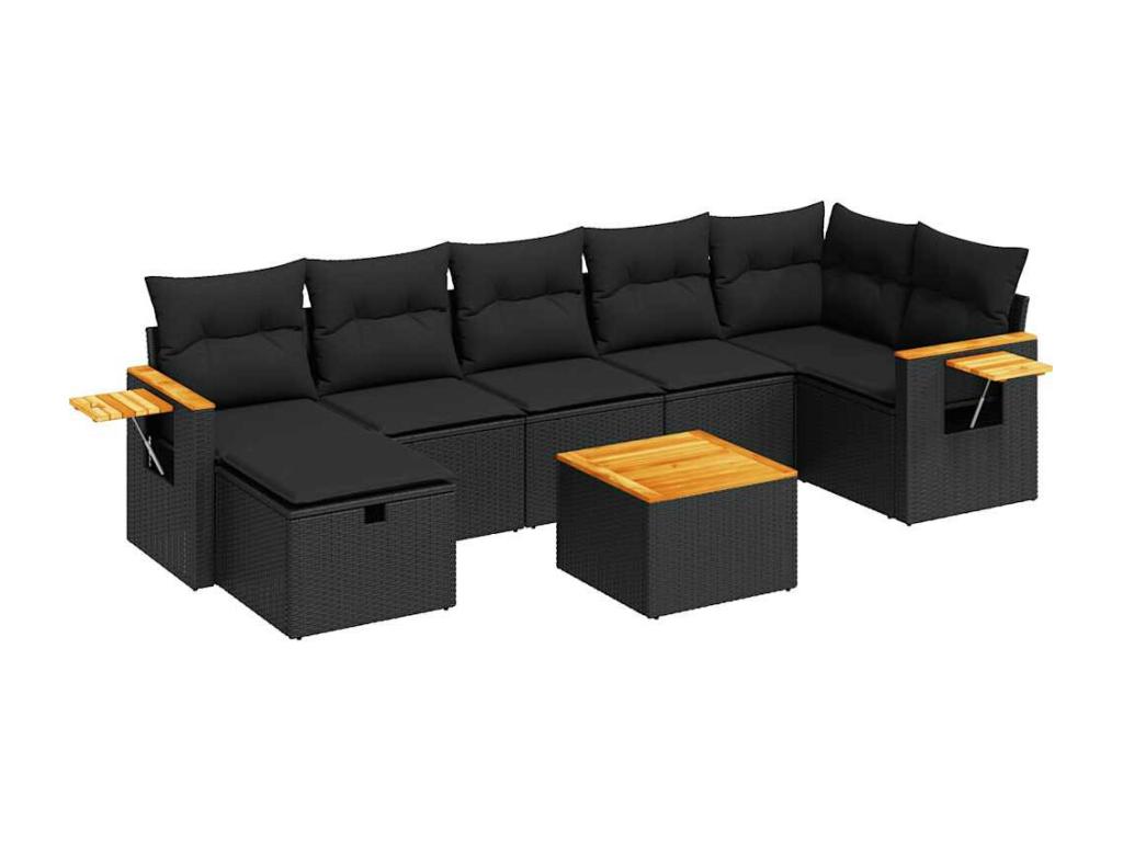 Salon de jardin 8 pcs avec coussins noir résine tressée AKYX63540