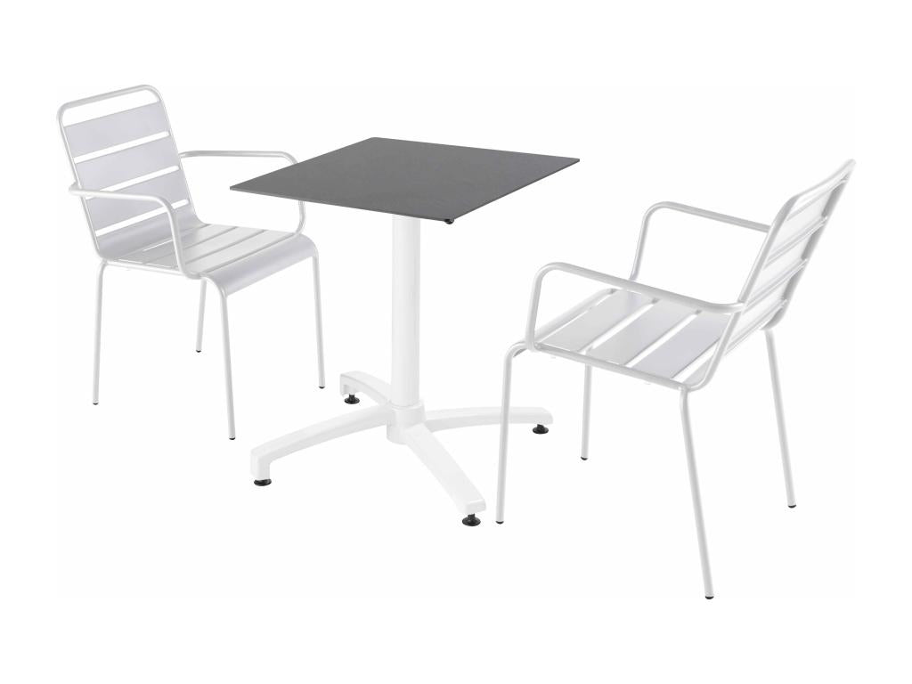 Ensemble table de terrasse ardoise et 2 fauteuils blanc XZYF04543