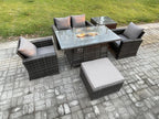 5 Places Rotin Canapé de jardin Set ave Grand Tabouret Table d'appoint Gris foncé JLFH69780