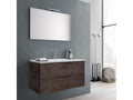 Ensemble meuble de salle de bain 2 tiroirs marron effet pierre et miroir à LED Lysvia L 100cm AVAJ97812