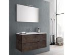 Ensemble meuble de salle de bain 2 tiroirs marron effet pierre et miroir à LED Lysvia L 100cm AVAJ97812