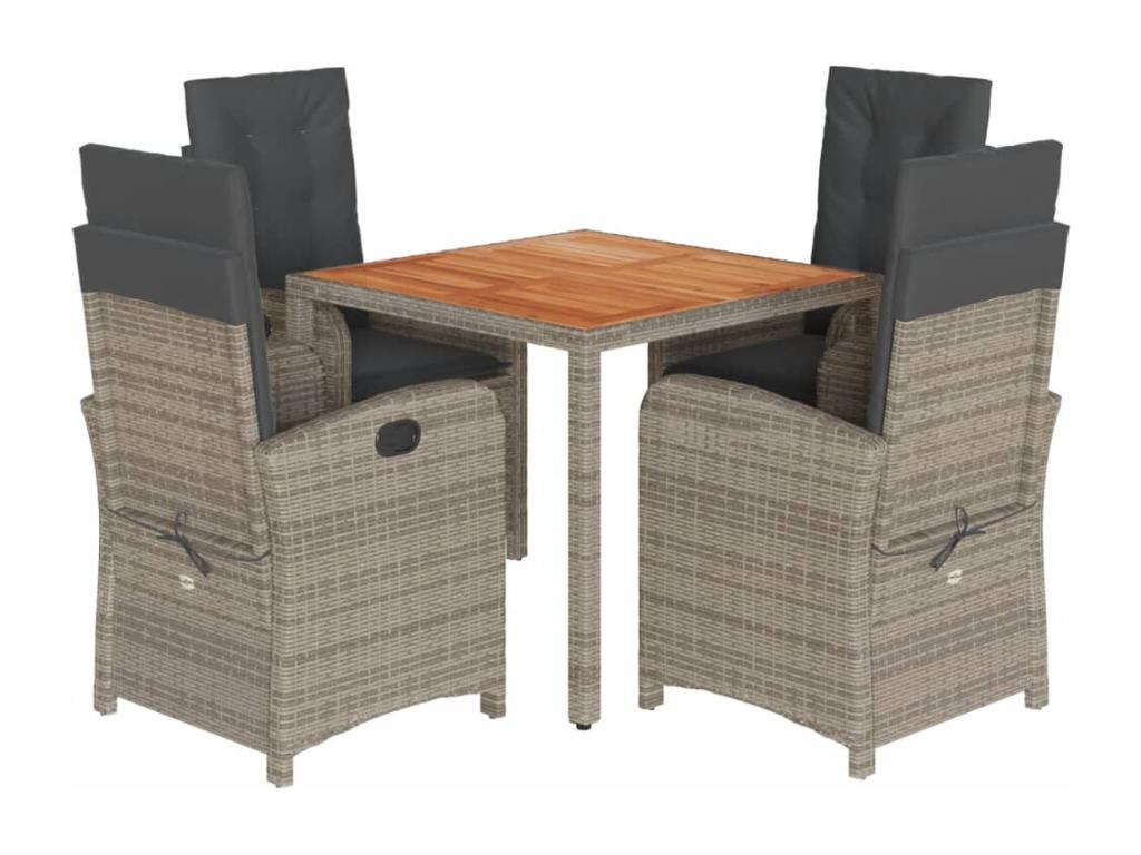 Ensemble à manger de jardin 5 pièces coussins gris résine tressée YQBI81468