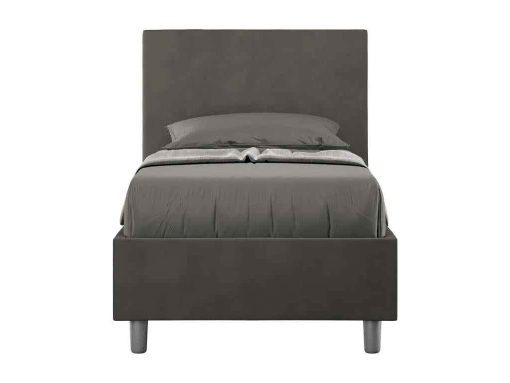 Lit microfibre gris Lysvia avec sommier capitonné 80x200 UMII82568