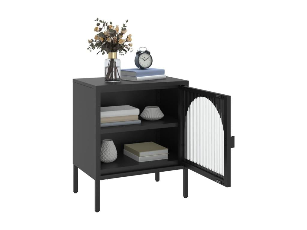 Table de chevet noir 50x35x60 cm verre et acier JBYK62496