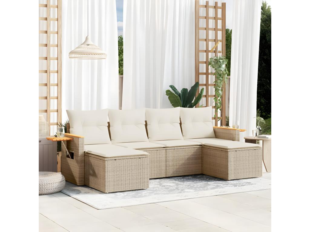 Salon de jardin avec coussins 6 pcs beige résine tressée HVKM95994