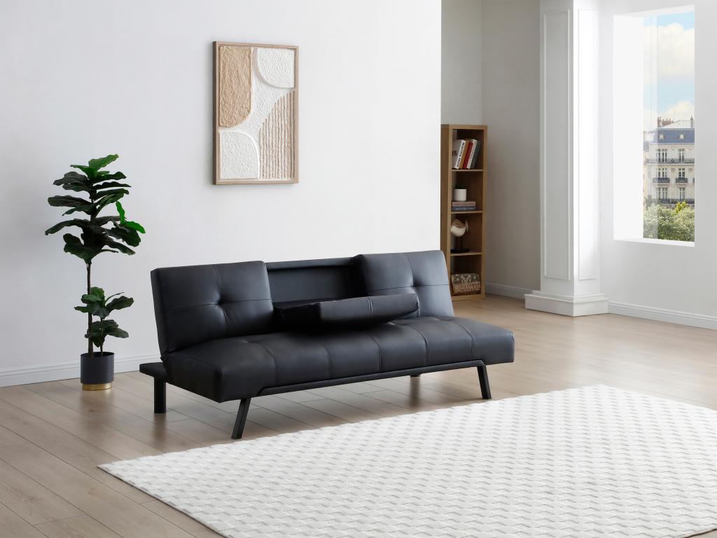 Canapé convertible en simili avec dossier central rabattable noir II YVSN26783