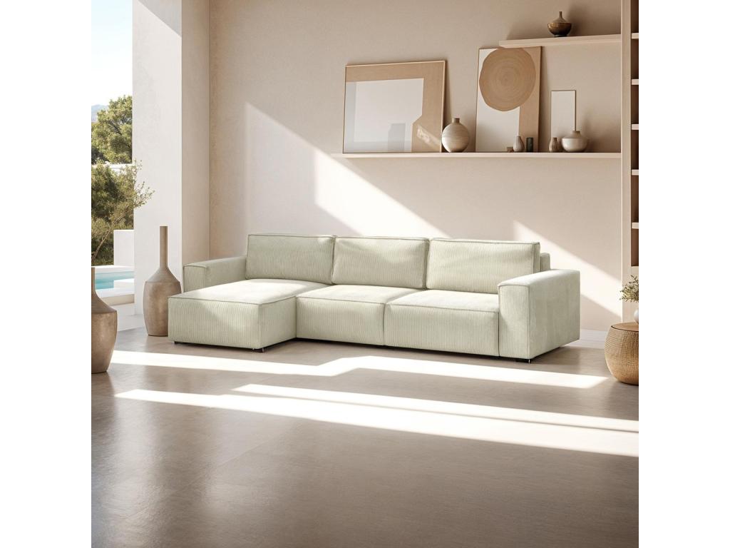 Canapé d'angle modulable 5 places en velours tricoté beige - Lysvia Mod JSAA54651