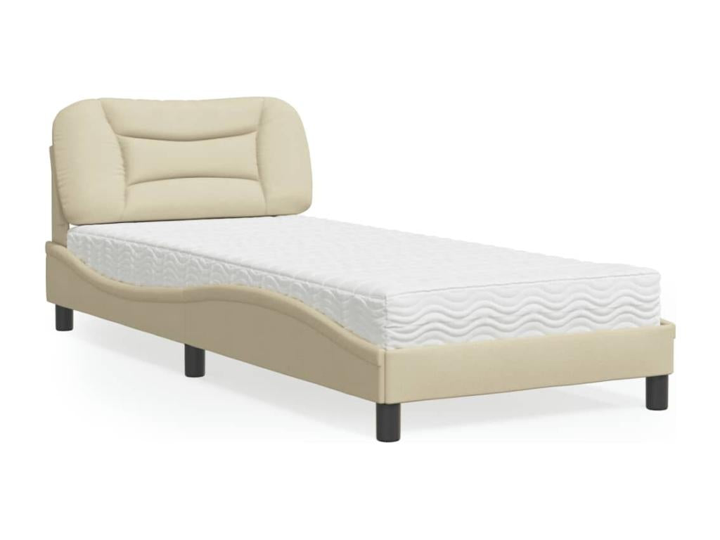 Lit avec matelas crème 80x200 cm tissu QJKH20821
