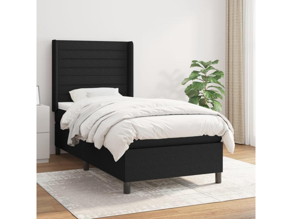 Lit à sommier tapissier avec matelas Noir 90x190 cm Tissu IVMW17250
