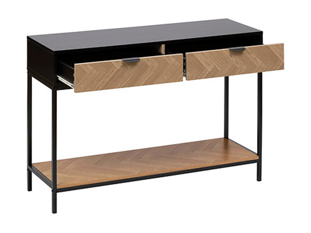 Console meuble de console avec 2 tiroirs en bois coloris marron noir - Longueur 110 x Profondeur 35 x Hauteur 75 cm THZL15724