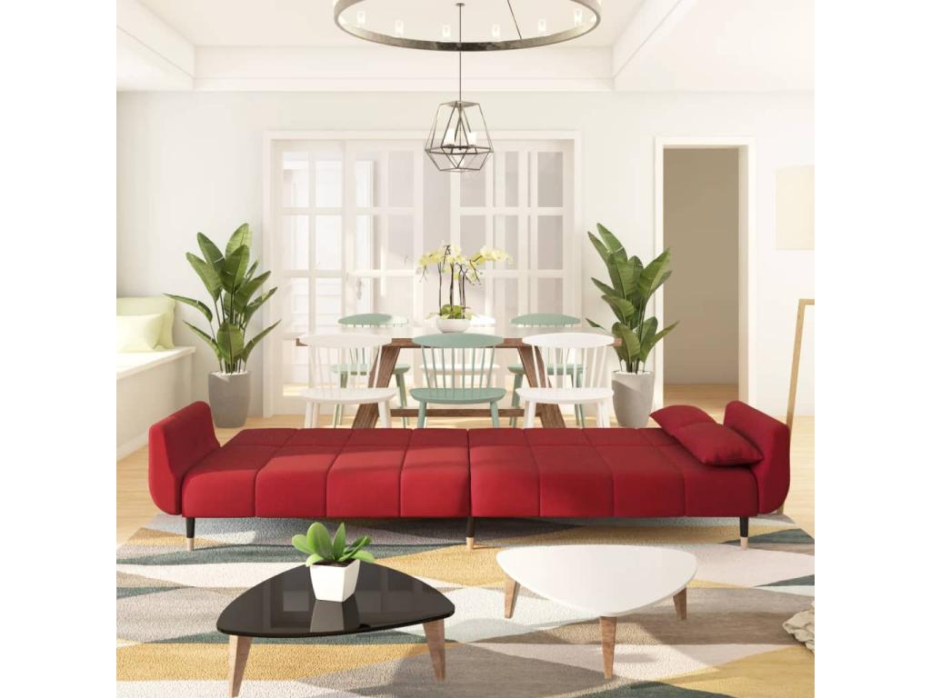 Canapé-lit à 2 places et deux oreillers Rouge bordeaux Velours NIXR24505