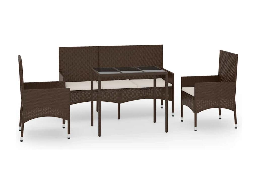 Salon de jardin 4 pcs avec coussins Marron Résine tressée WEZI86837