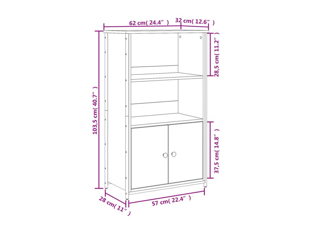 Buffet haut chêne marron 62x32x103,5 cm bois d'ingénierie RBLS10404