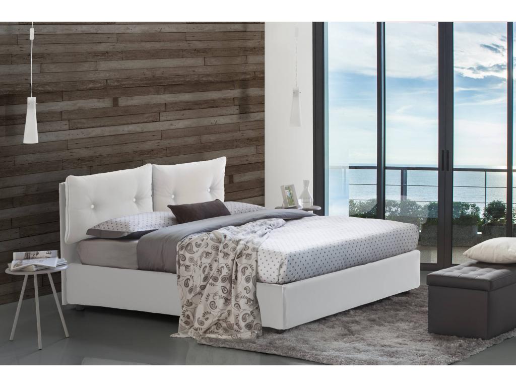 Lit double Lysvia Lit coffre avec revêtement en éco-cuir Made in Italy Ouverture frontale avec matelas 120x190 cm inclus Blanc GHFK62614