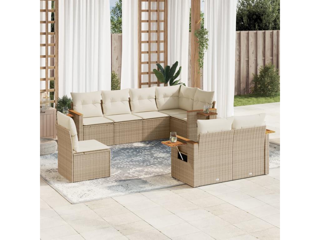 Salon de jardin avec coussins 8 pcs beige résine tressée XVED65823